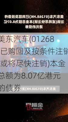 美东汽车(01268)已购回及按条件注销(或将尽快注销)本金总额为8.07亿港元的债券