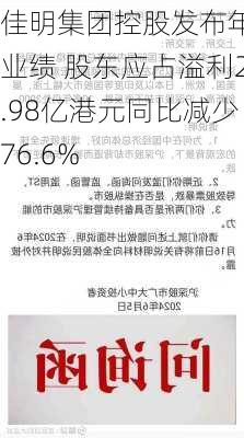 佳明集团控股发布年度业绩 股东应占溢利2.98亿港元同比减少76.6%