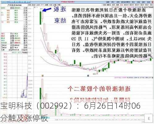 宝明科技（002992）：6月26日14时06分触及涨停板