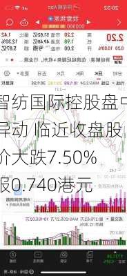 智纺国际控股盘中异动 临近收盘股价大跌7.50%报0.740港元