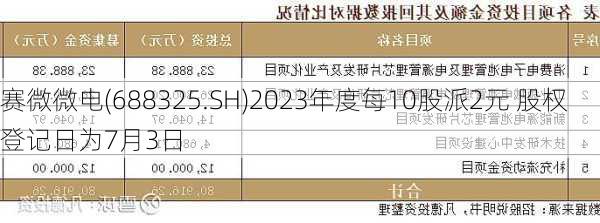 赛微微电(688325.SH)2023年度每10股派2元 股权登记日为7月3日