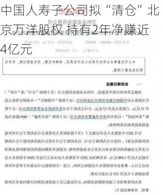 中国人寿子公司拟“清仓”北京万洋股权 持有2年净赚近4亿元