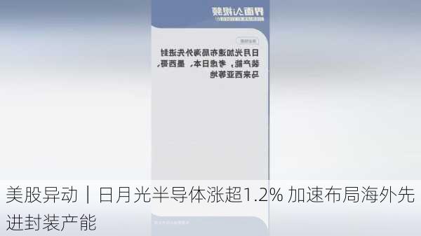 美股异动｜日月光半导体涨超1.2% 加速布局海外先进封装产能