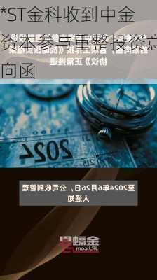 *ST金科收到中金资本参与重整投资意向函