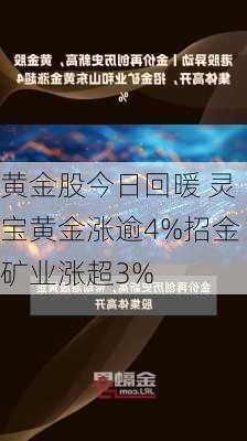 黄金股今日回暖 灵宝黄金涨逾4%招金矿业涨超3%