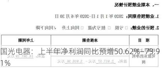 国光电器：上半年净利润同比预增50.62%―73.91%