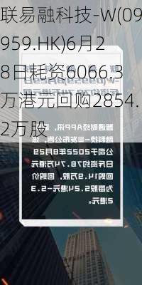 联易融科技-W(09959.HK)6月28日耗资6066.3万港元回购2854.2万股