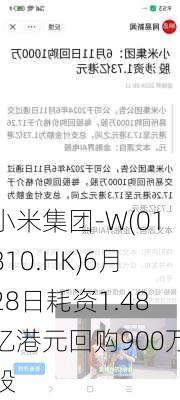 小米集团-W(01810.HK)6月28日耗资1.48亿港元回购900万股