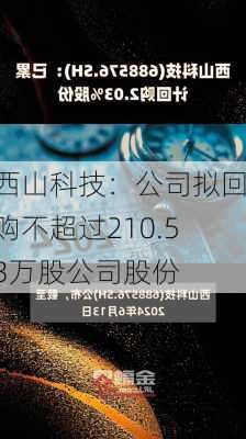 西山科技：公司拟回购不超过210.53万股公司股份