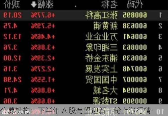 公募机构：下半年 A 股有望迎新一轮上涨行情