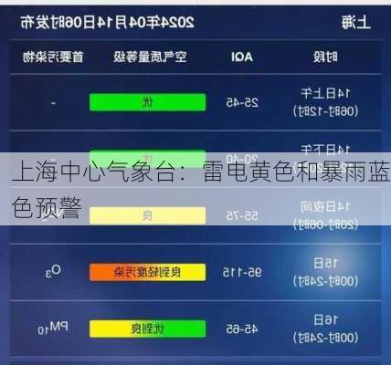 上海中心气象台：雷电黄色和暴雨蓝色预警