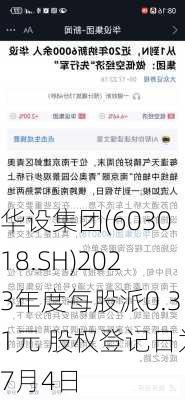 华设集团(603018.SH)2023年度每股派0.31元 股权登记日为7月4日