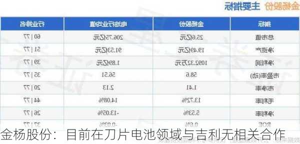 金杨股份：目前在刀片电池领域与吉利无相关合作