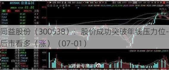 同益股份（300538）：股价成功突破年线压力位-后市看多（涨）（07-01）