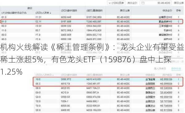 机构火线解读《稀土管理条例》：龙头企业有望受益！中国稀土涨超5%，有色龙头ETF（159876）盘中上探1.25%