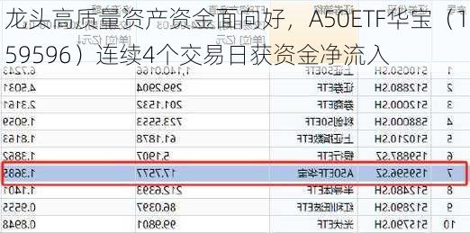 龙头高质量资产资金面向好，A50ETF华宝（159596）连续4个交易日获资金净流入