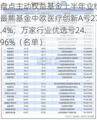 盘点主动权益基金上半年业绩|最熊基金中欧医疗创新A亏27.4%，万家行业优选亏24.96%（名单）