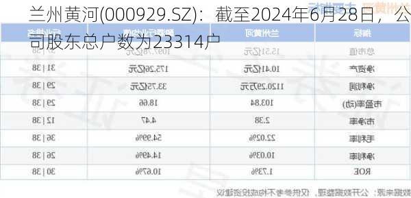 兰州黄河(000929.SZ)：截至2024年6月28日，公司股东总户数为23314户