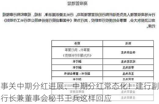 事关中期分红进展、中期分红常态化！建行副行长兼董事会秘书王兵这样回应