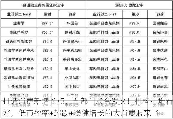 打造消费新增长点，五部门联合发文！机构扎堆看好，低市盈率+超跌+稳健增长的大消费股来了