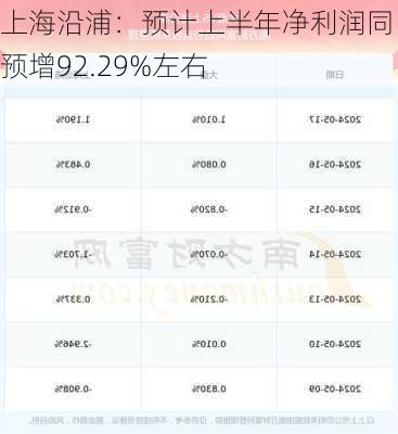 上海沿浦：预计上半年净利润同比预增92.29%左右