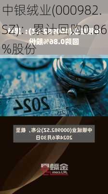 中银绒业(000982.SZ)：累计回购0.86%股份