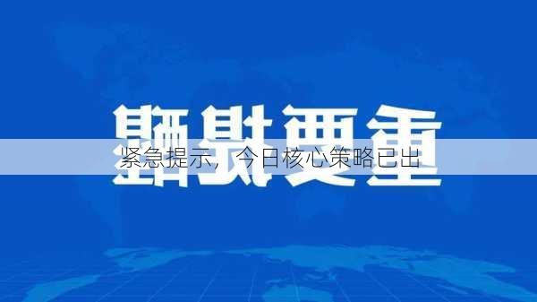 紧急提示，今日核心策略已出