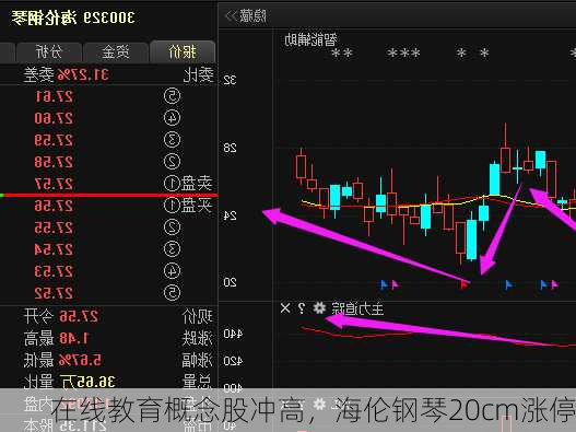 在线教育概念股冲高，海伦钢琴20cm涨停