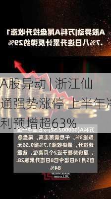 A股异动 | 浙江仙通强势涨停 上半年净利预增超63%