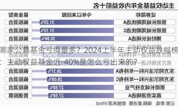 哪家公募基金亏得最多？2024上半年主动权益跌幅榜：主动权益基金近-40%是怎么亏出来的？