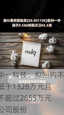 中一科技：拟回购不低于1328万元且不超过2655万元公司股份