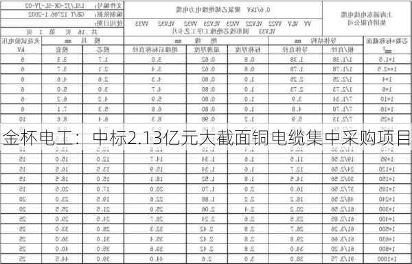 金杯电工：中标2.13亿元大截面铜电缆集中采购项目