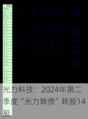 光力科技：2024年第二季度“光力转债”转股14股