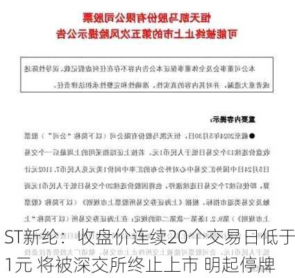 ST新纶：收盘价连续20个交易日低于1元 将被深交所终止上市 明起停牌