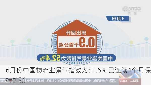 6月份中国物流业景气指数为51.6% 已连续4个月保持扩张