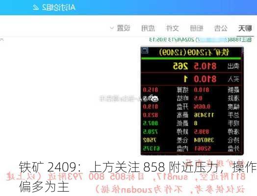 铁矿 2409：上方关注 858 附近压力，操作偏多为主