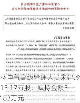 科林电气高级管理人员宋建玲减持13.17万股，减持金额357.83万元