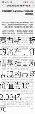 赛力斯：标的资产于评估基准日所表现的市场价值为102.33亿元