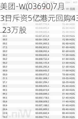 美团-W(03690)7月3日斥资5亿港元回购433.23万股