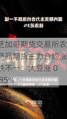 芝加哥期货交易所农产品期货主力合约涨跌不一：大豆涨 0.85%