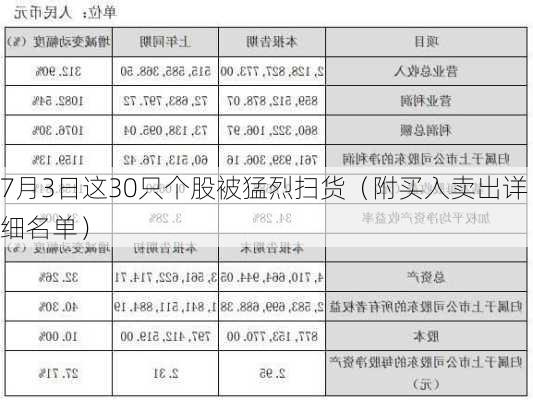 7月3日这30只个股被猛烈扫货（附买入卖出详细名单）