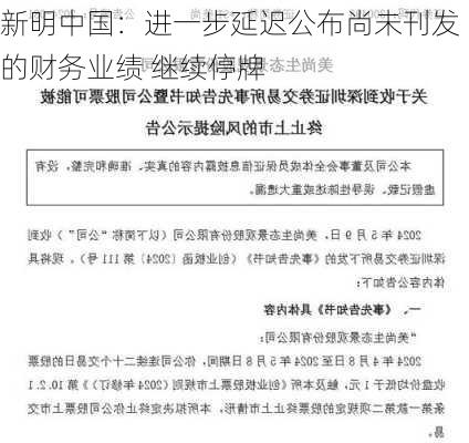 新明中国：进一步延迟公布尚未刊发的财务业绩 继续停牌