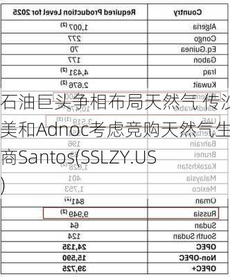 石油巨头争相布局天然气 传沙特阿美和Adnoc考虑竞购天然气生产商Santos(SSLZY.US)