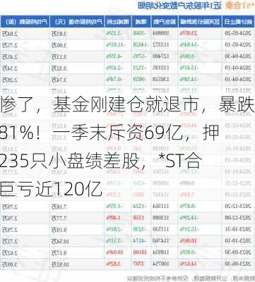 太惨了，基金刚建仓就退市，暴跌近81%！一季末斥资69亿，押宝235只小盘绩差股，*ST合泰巨亏近120亿