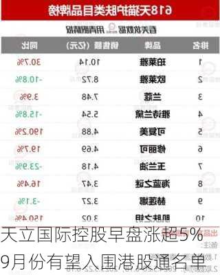 天立国际控股早盘涨超5% 9月份有望入围港股通名单