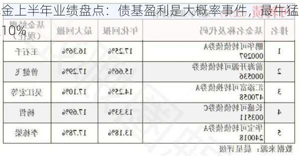 基金上半年业绩盘点：债基盈利是大概率事件，最牛猛赚10%