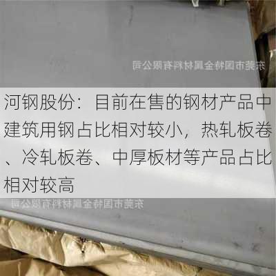 河钢股份：目前在售的钢材产品中建筑用钢占比相对较小，热轧板卷、冷轧板卷、中厚板材等产品占比相对较高