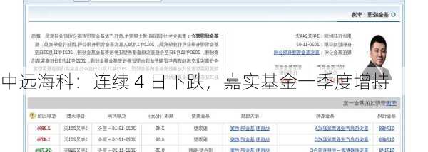 中远海科：连续 4 日下跌，嘉实基金一季度增持