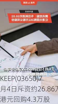 KEEP(03650)7月4日斥资约26.86万港元回购4.3万股