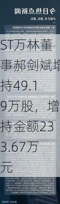 ST万林董事郝剑斌增持49.19万股，增持金额233.67万元